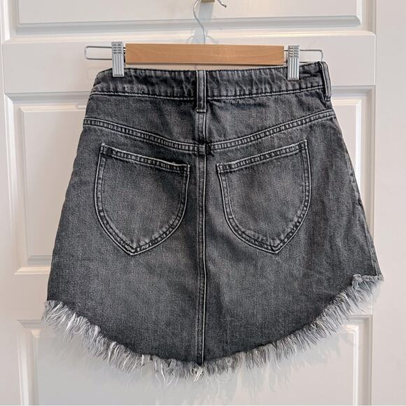 Free People We The Free Bailey Black Denim Frayed Mini Skirt - Picture 4 of 9
